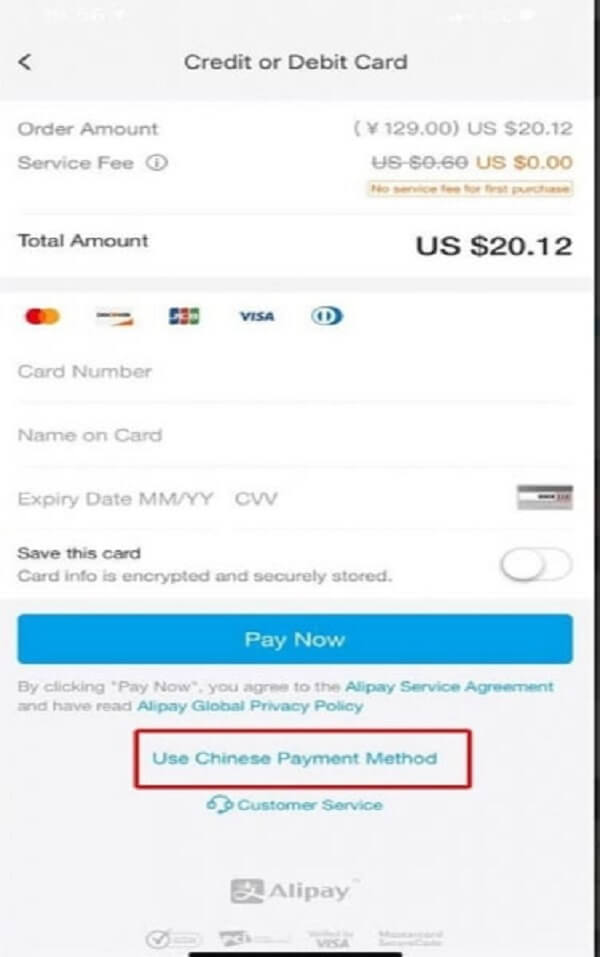 Chọn “use chinese payment menthol” để chuyển qua giao diện thanh toán